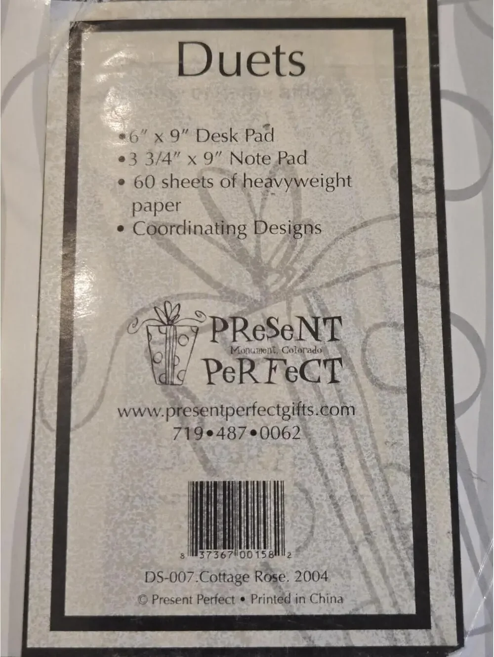 2004 Present Perfect Duets Cottage Rose Desk Pad & Note Pad Set Sealed New